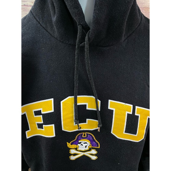 East Carolina Pirates Hoodie Men Medium Black Purple Sweatshirt Sweater Russell - Picture 9 of 11